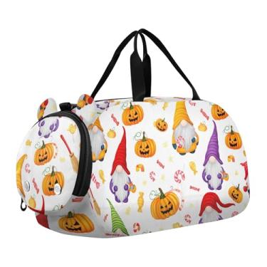 Imagem de Burgers Blue Food Print Bolsa de viagem para meninas, bolsa esportiva para uso noturno, bolsa esportiva para meninos, Vassouras fofas de gnomos de Halloween, Clássico