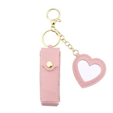 Imagem de Sisadodo Estojo de batom de óleo labial com suporte de batom de óleo labial espelhado, chaveiro para chaves de carro, porta-chaves de batom, estojo organizador de batom, Rosa 1, P