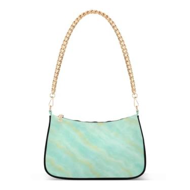 Imagem de Bolsa de ombro chique verde pastel com corrente azul-petróleo Hobo feminina com grande capacidade, bolsa clutch elegante e bolsa transversal para todos os dias ou à noite