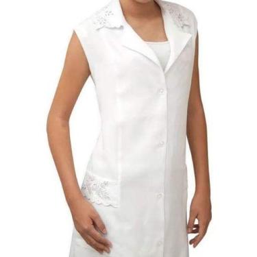 Imagem de Jaleco Feminino Branco Bordado Tecido Microfibra Ref 835 - Casa e Conf