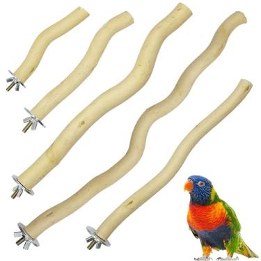 Imagem de Woohome 5 poleiros de madeira natural em formato curvo para papagaio, gaiola de suporte de papagaio de pássaro de madeira, acessórios de poleiro para pássaros pequenos, periquitas, calopsitas conure