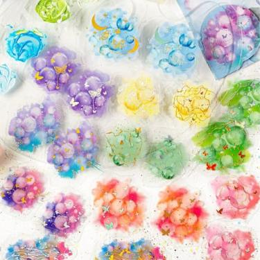 Imagem de Kit de adesivos de scrapbook de flores para pintura em aquarela, 120 peças, planta, PET, transparente, impermeável, conjunto de adesivos para lixo, diário, garrafas de água, celular, laptop, decalques