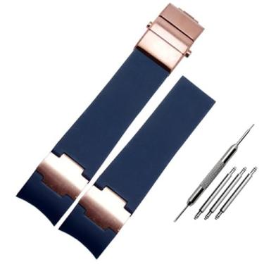 Imagem de ZUC 22 x 20 mm DIVER and Marine Pulseira de relógio de borracha de silicone impermeável para Ulysse Nardin Man ferramentas de pulseira (azul-A rosa)