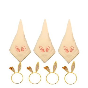 Imagem de Kit Guardanapos Marfim 45x45cm E Argolas Coelhinho Com Bordado E Strass