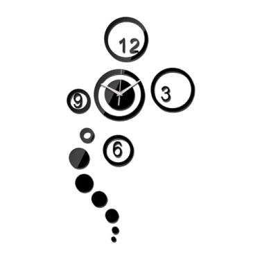 Imagem de WeiLaiKeQi Relógio de parede geométrico, fácil, decoração de parede silenciosa, sem -taque, ideal para inauguração de casa, escritório, bar, cozinha, Preto