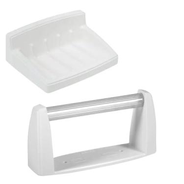 Imagem de Porta Papel Higiênico Suporte Papeleira Plástica Sobrepor Branca + Saboneteira Plástica de Parede Sobrepor | Astra