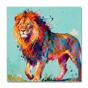 Imagem de NHLDZYH Quadro abstrato de leão - arte moderna com salpicos de cor vibrante - arte de parede energética para casa, escritório ou negócios - tela decorativa. A22. 60 x 60 cm. Apenas tela