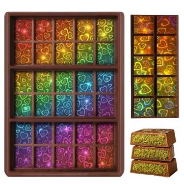 Imagem de Ziliny Moldes holográficos de chocolate resina silicone barra de chocolate moldes grossos profundos para a família de Natal faça você mesmo cera derrete suprimentos de festa (coração 4)