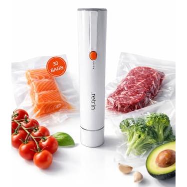 Imagem de RETRIN Seladora a vácuo portátil para alimentos – seladora a vácuo portátil para viagens mantém os alimentos frescos por 5 vezes mais – sem fio – com sacos de vedação a vácuo reutilizáveis – operação