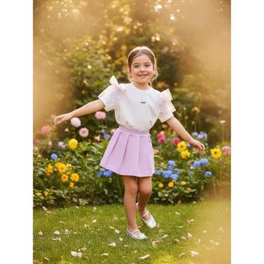 Imagem de Conjunto Blusa Laço Brilho e Shorts Saia Pregas Animê-Feminino