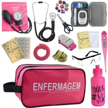 Imagem de Kit de Enfermagem Aparelho de  Pressao Estetoscopio Necessaire Medidor