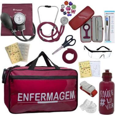 Imagem de Kit Bolsa Cores Aparelho Pressao Esfigmomanometro Enfermagem Premium, 