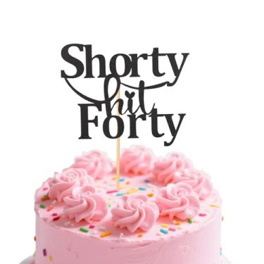 Imagem de Topo Bolo Shorty Hit Forty, Topo Bolo 40 Aniversário Glitter Preto para Mulheres & Homens Elegante 40 Anos Decorações de Festa de Aniversário Suprimentos