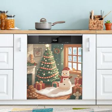 Imagem de SEHANY Capa magnética vintage para lava-louças para árvore de Natal, adesivos magnéticos decorativos antiarranhões para painel de geladeira e lava-louças, decoração de Natal de cozinha doméstica 58 x