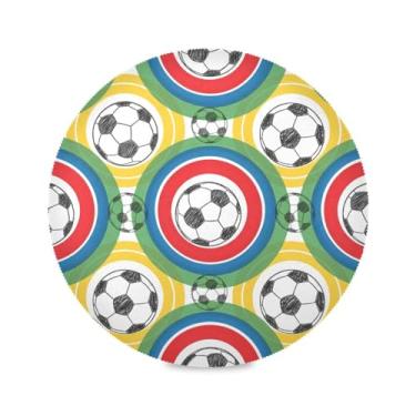 Imagem de Wassud Jogo americano bolas de futebol tapetes de mesa redondos para cozinha e jantar tapetes laváveis resistentes ao calor decoração de mesa 39 cm