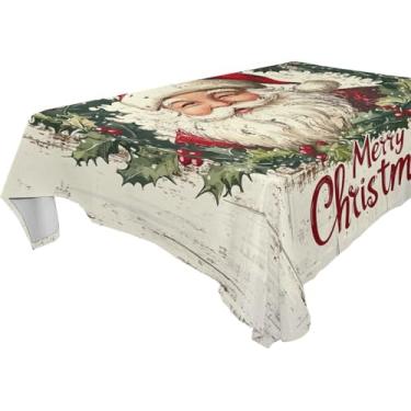 Imagem de Blueangle Toalha de mesa de Natal Papai Noel – Toalha de mesa retangular de poliéster impermeável e resistente a manchas para ambientes internos e externos, 152 x 228 cm (166)