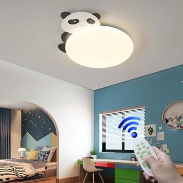 Imagem de Luminária de teto LED infantil moderna com desenho de panda, dimerizável, com cúpula de acrílico, temperatura de cor de 3000K a 6000K e controle remoto. Ideal para cozinha, ilha ou restauran