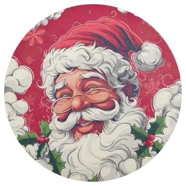 Imagem de xigua Jogo americano redondo de Natal Papai Noel, conjunto de 4, tapete de mesa redondo antiderrapante resistente ao calor, tapetes de mesa de 48 cm para decoração de cozinha, jantar e festa