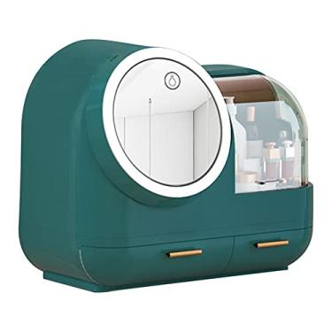 Imagem de Organizador de Maquiagem com Luz LED e Espelho Caixa Armazenamento Cosméticos para Mesa Trabalho Grande Capacidade Prateleira Produtos Cuidados a Pele