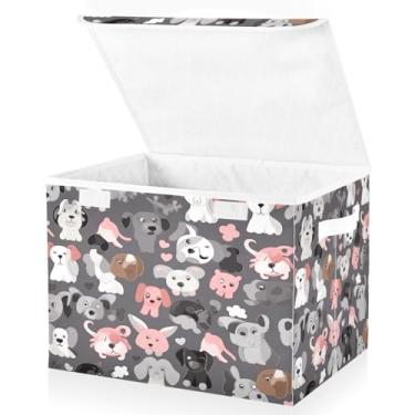 Imagem de Blueangle Caixotes de armazenamento de cachorro com tampas, 42 x 32 x 30 cm, grande cesta de armazenamento dobrável para decoração de casa e escritório (402)