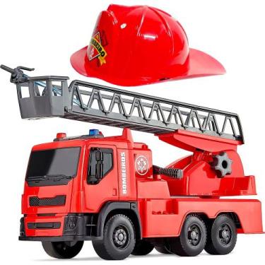 Imagem de Caminhão de Bombeiros Esguicha Agua Escada Articulada + Chapéu Capacet