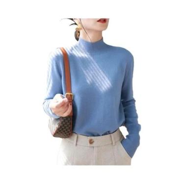 Imagem de Suéter Feminino De Tricô Gola Alta Manga Longa Slim Quente E Macio Par