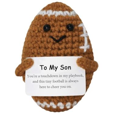 Imagem de ARERG Mini Crochet Football Doll for Son from Mom Dad, Inspirational Positive Gifts for Boys, Cute Stress Relief Plush with Message Card, Handmade Emotional Football Keepsake for Birthday Graduation