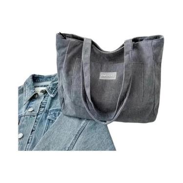 Imagem de Bolsa Tote de Veludo Grande com Bolso Frontal - Bolsa Feminina, Cinza 