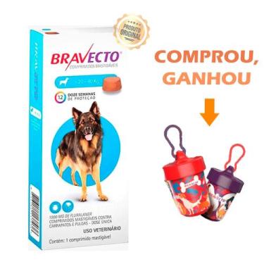 Imagem de AntiPulgas e Carrapatos Bravecto 20 a 40 kg - 1000 mg Original Dose Ún