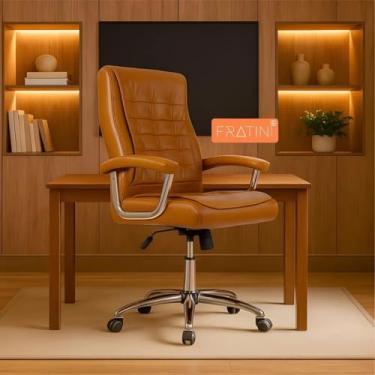 Imagem de Cadeira Presidente de Escritório de Couro com Molas Ensacadas - Conforme NR17, Ideal para Conforto em Trabalho Prolongado(Caramelo)