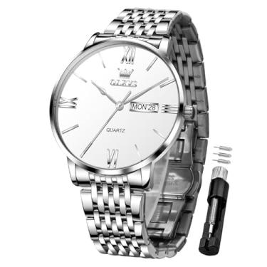 Imagem de OLEVS Relógio masculino à prova d'água, minimalista, analógico, quartzo, aço inoxidável, casual, com data, clássico, luxuoso, elegante, numerais romanos, mostrador grande, Relógio prata - G5010, round