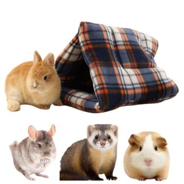 Imagem de Copfeu Cama dobrável de porquinho-da-índia esconderijo de coelho quente de lã lavável para casa de dormir de inverno para animais de estimação pequenos, coelhinho chinchila (azul)