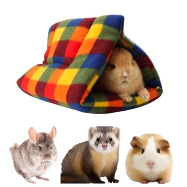 Imagem de Copfeu Cama dobrável de porquinho-da-índia esconderijo de coelho quente de lã lavável para casa de dormir de inverno para animais de estimação pequenos, coelhinho chinchila (arco-íris)