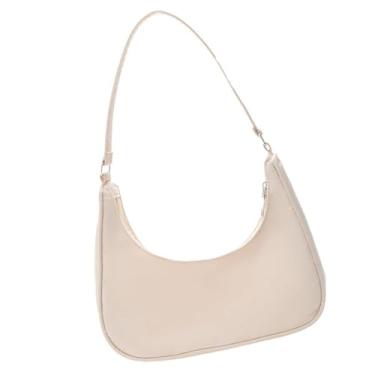 Imagem de Bolsa de ombro de nylon para axilas, bolsa de mão, bolsa clutch com zíper, bolsa crescente, casual, transversal, Branco, One Size