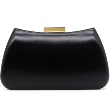 Imagem de Fozehlad Bolsa clutch feminina formal de couro PU com corrente para jantar formal, casamento, festa (preta/dourada), Preto