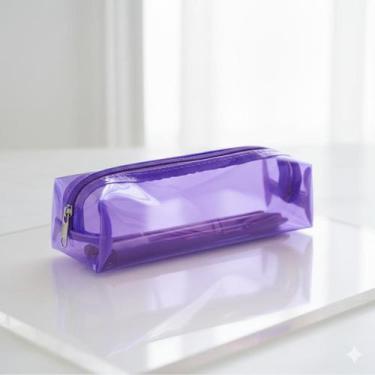 Imagem de Estojo Escolar Necessaire Transparente PVC Grosso 20x6cm Cores Vibrant