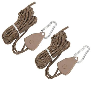 Imagem de Leapiture 2 peças 4m corda de acampamento polia cabo de vento ajustável corda de barraca ao ar livre versátil portátil para configuração de dossel (Cáqui)