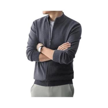 Imagem de Suéter Cardigan Slim Fit Com Zíper Para Homens, Tricô Quente, Casaco L