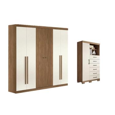 Imagem de Guarda Roupa 2 Peças (1guardaroupa+1cômoda) Qc379 Jatoba/areia - Santos Andirá