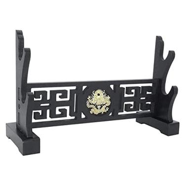 Imagem de U5GAAALPPQ9 Acessórios de mesa Suporte de espada padrão dragão preto Tai Chi suporte de espada suporte de arma para exibição de arma Samurai japonês cabide de espada e suporte de espada padrão suporte