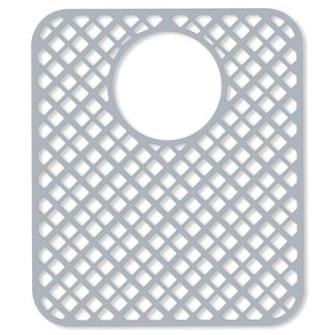 Imagem de BEHOK Pacote com 2 protetores de pia de silicone para pia de cozinha, padrão losango, tapete de pia de 33 x 28 cm, protetor de pia antiderrapante e durável de silicone, ralo traseiro, cinza claro
