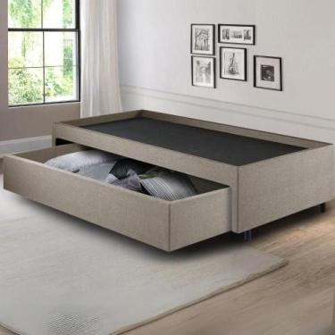 Imagem de Base Box Cama Solteiro com Gaveta Sapateira 88x188 cm Linho Bege - Cam