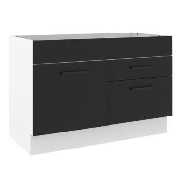Imagem de Balcão de Pia Cozinha 1 Porta e 2 Gavetas Branco/Preto Agata Madesa, B