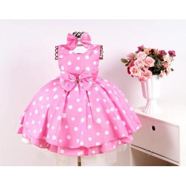 Imagem de Vestido Infantil Minnie Poa Rosa Regata Luxo E Tiara, 2