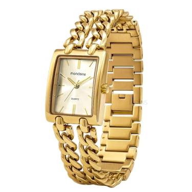 Imagem de Relógio Mondaine Feminino Analógico Quadrado De Pulso Dourado Quartz Pulseira Em Aço inoxidável A Prova D'água 50 Metros Original