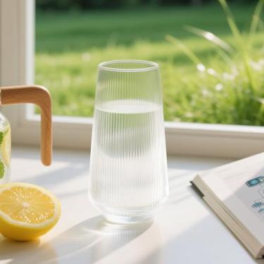 Imagem de Copos de vidro listrados criativos para café gelado, copos de água semitransparentes reutilizáveis exclusivos para vinho, bebidas, coquetéis, casamentos, casa, escritório, bar (1)