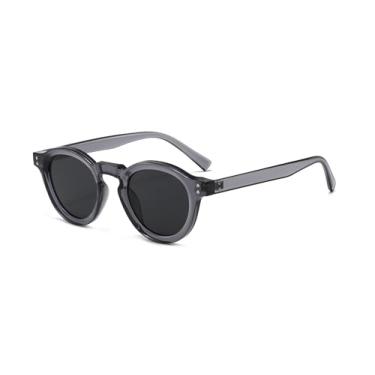 Imagem de LJCZKA Óculos de sol vintage redondo masculino feminino clássico retrô óculos de sol moderno unissex proteção UV400 para dirigir ao ar livre, Cleargreyblack
