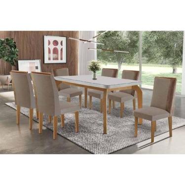 Imagem de Sala Jantar Mesa Londrina Tampo c/ Vidro Curvo 180cm+6 Cadeiras Tilia 