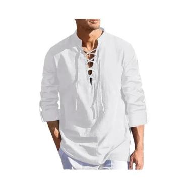 Imagem de Camisas Masculinas De Manga Longa Em Algodão E Linho, Estilo Pirata, D