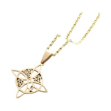 Imagem de Colar Feminino De Aço Inoxidável Com Pingente Nó De Bruxa Valknut Tris